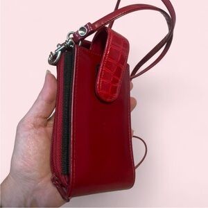 Rich Red Micro Croc Embossed Crossbody Bag